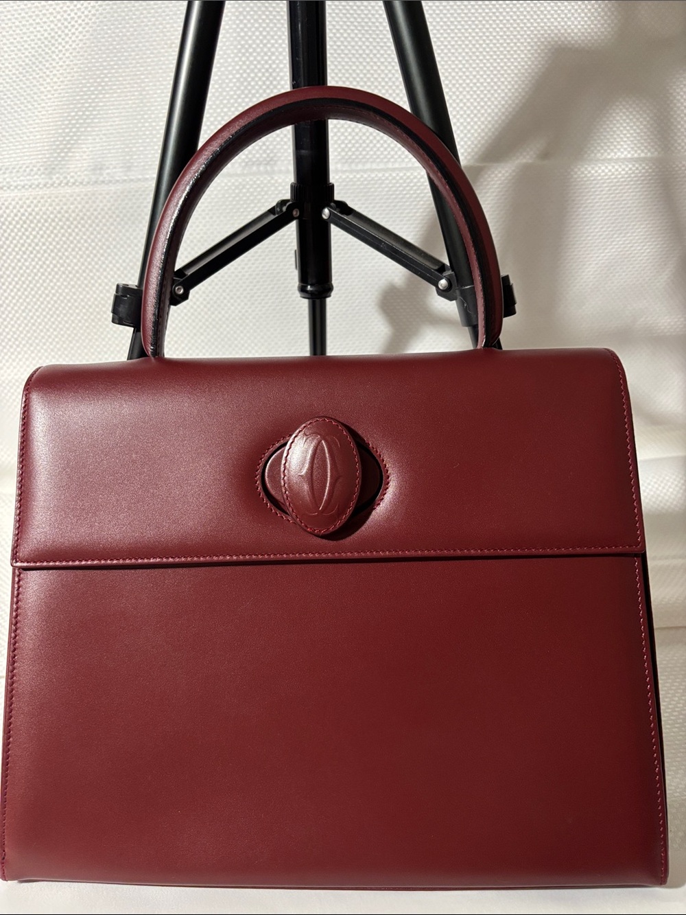 Cartier Deep Wine Red Structured Top Handle Satchel